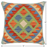 handmade Traditional Pillow Rust Blue Hand-Woven SQUARE 100% WOOL Hand woven turkish pillow2' x 2'